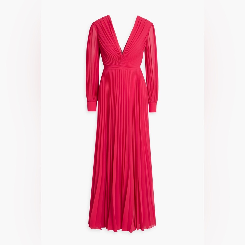 Badgley Mischka Pleated Georgette Gown in Papaya, Sz 8 - MSRP $795